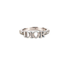 Christian Dior Logo Silver Rhinestone Ring Size M Costume Jewellery Christian Dior Logo Silver Rhinestone Ring Size M Costume Jewellery
