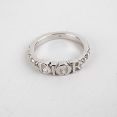 Christian Dior Logo Silver Rhinestone Ring Size M Costume Jewellery Christian Dior Logo Silver Rhinestone Ring Size M Costume Jewellery