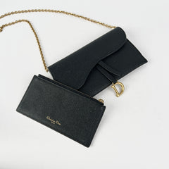 Christian Dior Long Saddle Wallet On Chain WOC Black Christian Dior Long Saddle Wallet On Chain WOC Black