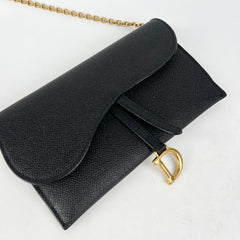 Christian Dior Long Saddle Wallet On Chain WOC Black Christian Dior Long Saddle Wallet On Chain WOC Black