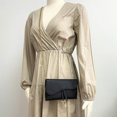 Christian Dior Long Saddle Wallet On Chain WOC Black Christian Dior Long Saddle Wallet On Chain WOC Black