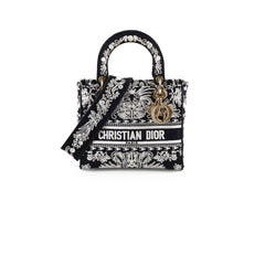Christian Dior Medium Lady D-Lite Embroidered Bag Black/White Christian Dior Medium Lady D-Lite Embroidered Bag Black/White