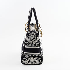 Christian Dior Medium Lady D-Lite Embroidered Bag Black/White Christian Dior Medium Lady D-Lite Embroidered Bag Black/White