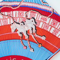 Hermes 90 x 90 Silk Scarf Cent Plis Des Miao Red/Blue Hermes 90 x 90 Silk Scarf Cent Plis Des Miao Red/Blue