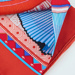 Hermes 90 x 90 Silk Scarf Cent Plis Des Miao Red/Blue Hermes 90 x 90 Silk Scarf Cent Plis Des Miao Red/Blue