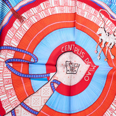 Hermes 90 x 90 Silk Scarf Cent Plis Des Miao Red/Blue Hermes 90 x 90 Silk Scarf Cent Plis Des Miao Red/Blue