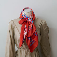 Hermes 90 x 90 Silk Scarf Cent Plis Des Miao Red/Blue Hermes 90 x 90 Silk Scarf Cent Plis Des Miao Red/Blue