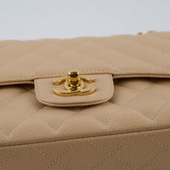 Chanel Caviar Medium/Large Double Classic Flap GHW Beige Chanel Caviar Medium/Large Double Classic Flap GHW Beige