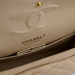Chanel Caviar Medium/Large Double Classic Flap GHW Beige Chanel Caviar Medium/Large Double Classic Flap GHW Beige