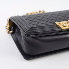 Chanel New Medium Boy Bag Black Lambskin GHW Chanel New Medium Boy Bag Black Lambskin GHW