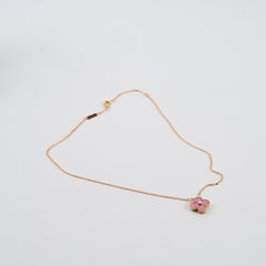 Van Cleef & Arpels Alhambra Pink Rhodonite Diamond Necklace Holiday Pendant 2021 Van Cleef & Arpels Alhambra Pink Rhodonite Diamond Necklace Holiday Pendant 2021