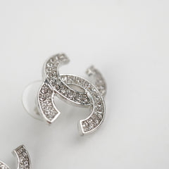 Chanel Silver Rhinestone CC Logo Earrings Costume Jewellery Chanel Silver Rhinestone CC Logo Earrings Costume Jewellery