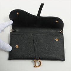 Christian Dior Saddle Leather Chain Wallet Black Christian Dior Saddle Leather Chain Wallet Black