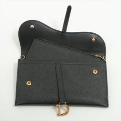 Christian Dior Saddle Leather Chain Wallet Black Christian Dior Saddle Leather Chain Wallet Black