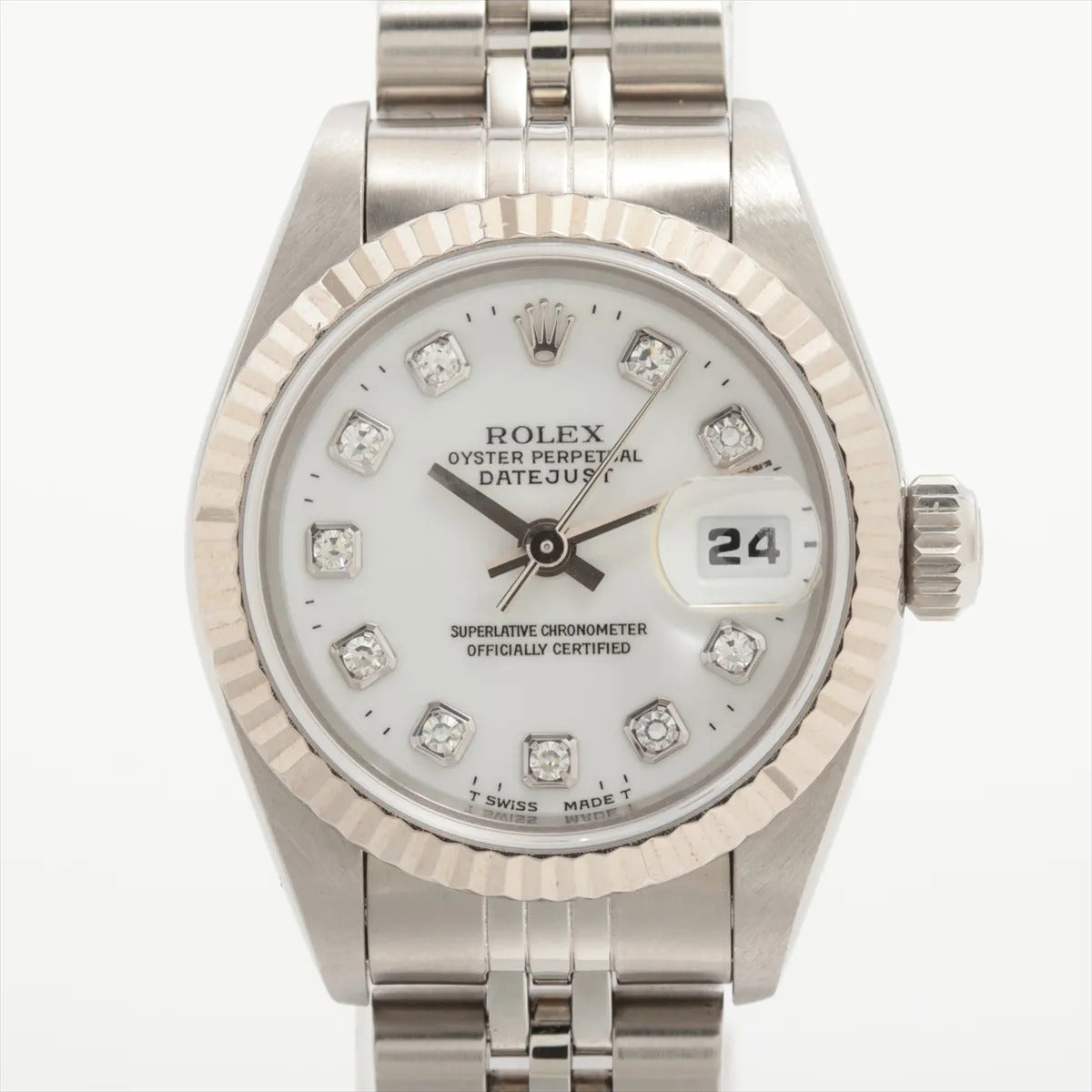 34610 Rolex 26mm DateJust Stainless Steel 18k white gold with Diamonds White Face Watch photo 1