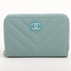 Chanel Chevron Caviar Green/Grey Coin Case