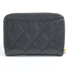 Chanel Matelasse Black Caviarskin Zip Purse Coin Case Black - Microchipped