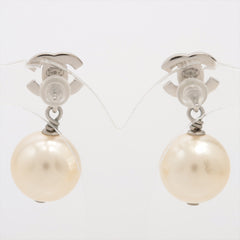 Chanel CC Pearl Drop Earrings Silver (Costume Jewellery)