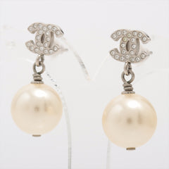 Chanel CC Pearl Drop Earrings Silver (Costume Jewellery)