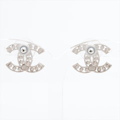 Chanel Coco Logo Silver Rhinestone Earrings Costume Jewellery