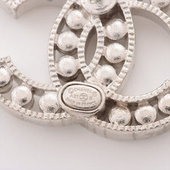 Chanel Coco Logo Silver Rhinestone Earrings Costume Jewellery