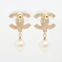 Chanel Coco Logo Pearl Drop Rhinestone Earrings Costume Jewellery