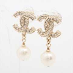 Chanel Coco Logo Pearl Drop Rhinestone Earrings Costume Jewellery