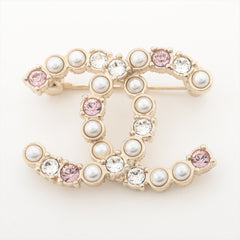 Chanel Coco Logo Pink and Silver Rhinestone Brooch