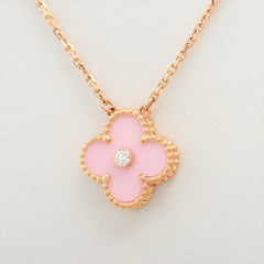 Van Cleef & Arpels Vintage Alhambra Pink Porcelain Sable diamond Necklace