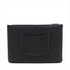 Chanel Classic Pouch Large Chevron Black Pouch Black