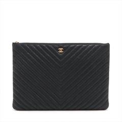 Chanel Classic Pouch Large Chevron Black Pouch Black