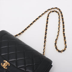 Chanel Vintage Medium Diana Lambskin 24k gold Black