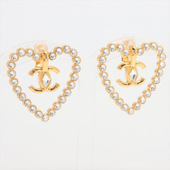Chanel Coco Heart Rhinestone Gold Clip On Earrings Costume Jewellery 2023