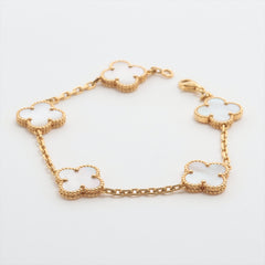 ITEM 18 - Van Cleef & Arpels Vintage Alhambra 5 Motif Mother of Pearl MOP Bracelet