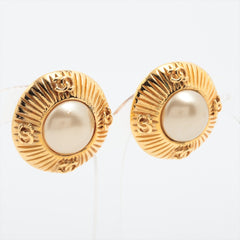 Chanel Gold Pearl Clip On Earrings Costume Jewellery