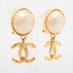 Chanel Coco Logo Pearl Gold Clip On Earrings Costume Jewellery