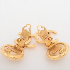 Chanel Coco Logo Pearl Gold Clip On Earrings Costume Jewellery