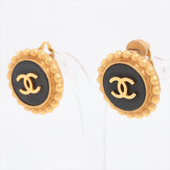 Chanel Coco Logo Gold Black Clip On Earrings Costume Jewellery