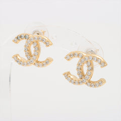 Chanel Coco Logo Rhinestone Gold Earrings Costume Jewellery