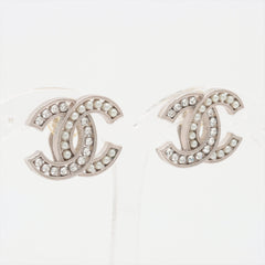 Chanel Coco Rhinestone Pearl Silver Clip On Earrings Costume Jewellery