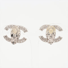 Chanel Coco Rhinestone Pearl Silver Clip On Earrings Costume Jewellery