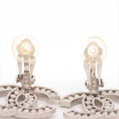 Chanel Coco Rhinestone Pearl Silver Clip On Earrings Costume Jewellery