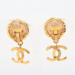 Chanel Pearl Drop CC Logo Gold Clip On Earrings Costume Jewellery