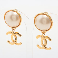 Chanel Pearl Drop CC Logo Gold Clip On Earrings Costume Jewellery