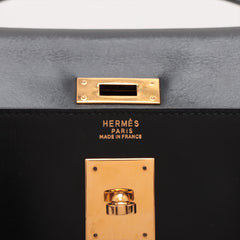 Hermes Kelly 32 Black Box Leather Circle V Stamp