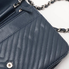 Chanel Chevron Caviar Wallet on Chain Navy