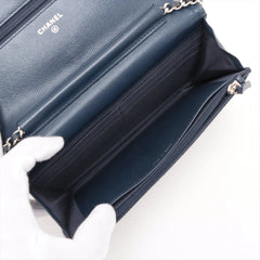 Chanel Chevron Caviar Wallet on Chain Navy