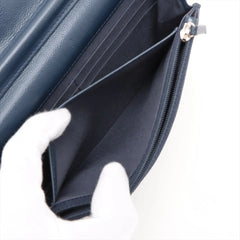 Chanel Chevron Caviar Wallet on Chain Navy