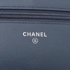 Chanel Chevron Caviar Wallet on Chain Navy