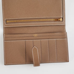 Hermes P-Feuille Bearn Wallet Etoupe